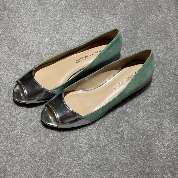 Franco Sarto mint green suede and silver peep toe ballet flats worn once - Picture 4 of 7